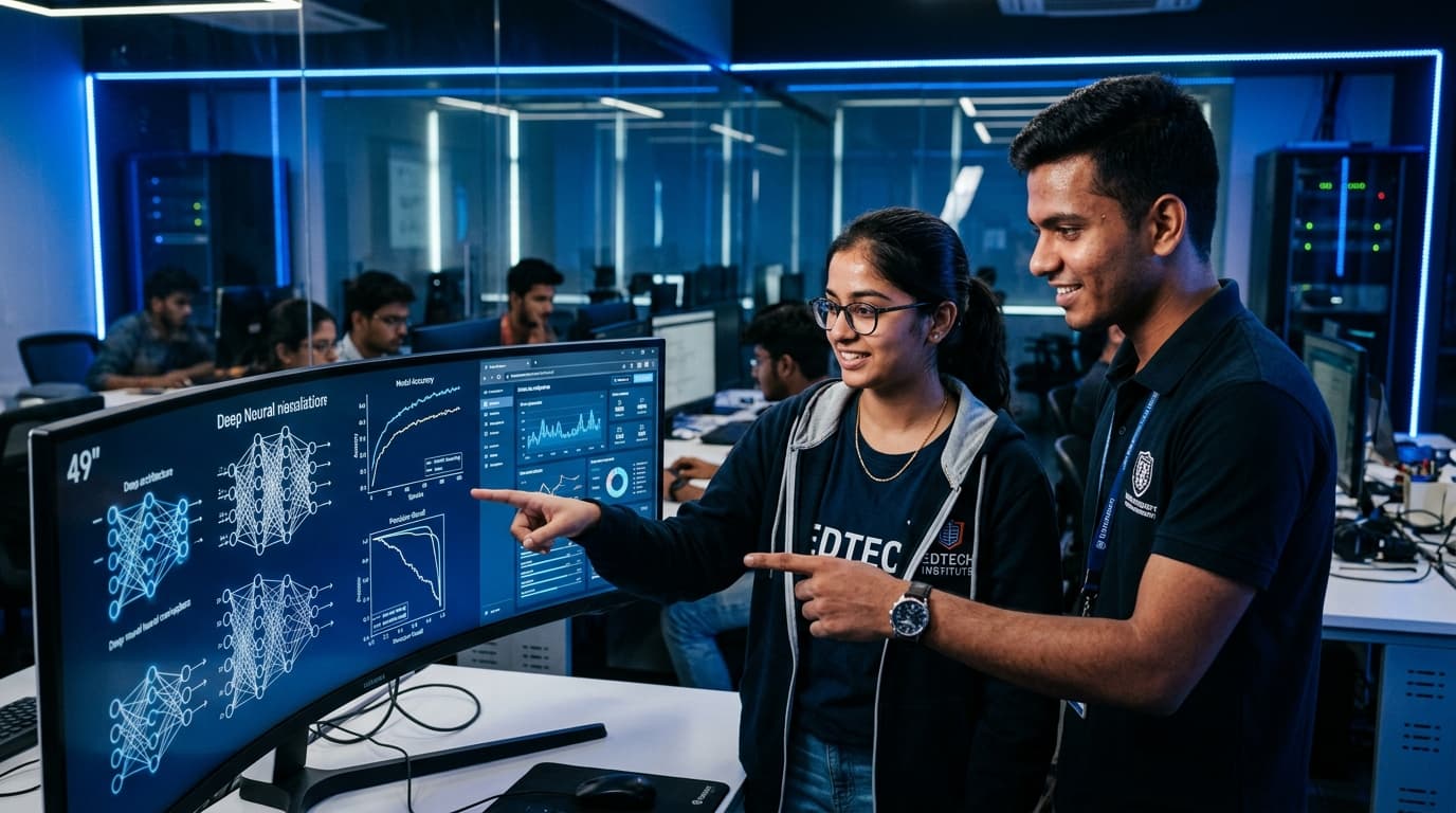 Indian female student in AI and data science laboratory